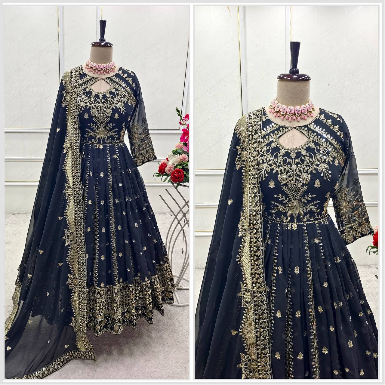 Blue Heavy Embroidered Gown