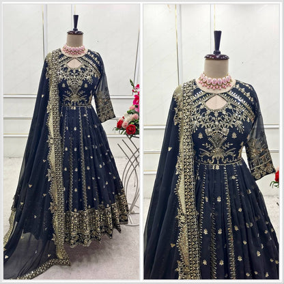 Blue Heavy Embroidered Gown