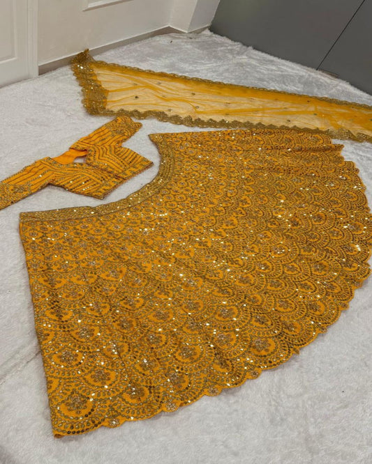 Bright Yellow Sequins Lehenga