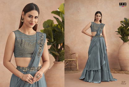 Dusty Teal Lehenga Saree