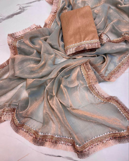 Grey Glossy Chiffon Saree