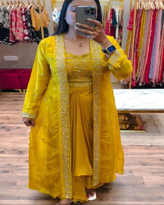Yellow Dhoti Indo Western Outfit
