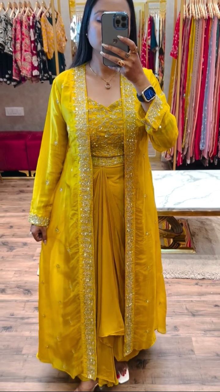 Yellow Dhoti Indo Western Outfit