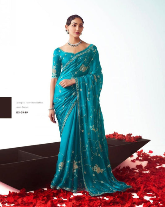 Turquoise Blue Silk Saree