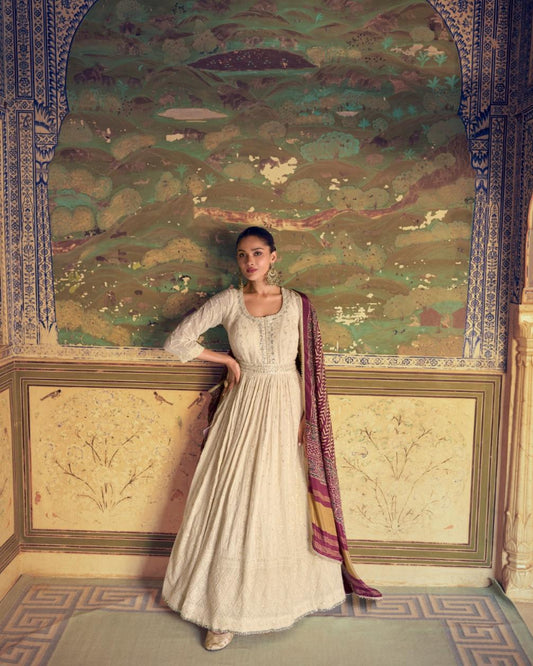 Cream Chikankari Gown