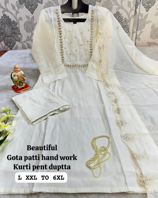 Cream White Muslin Silk Suit