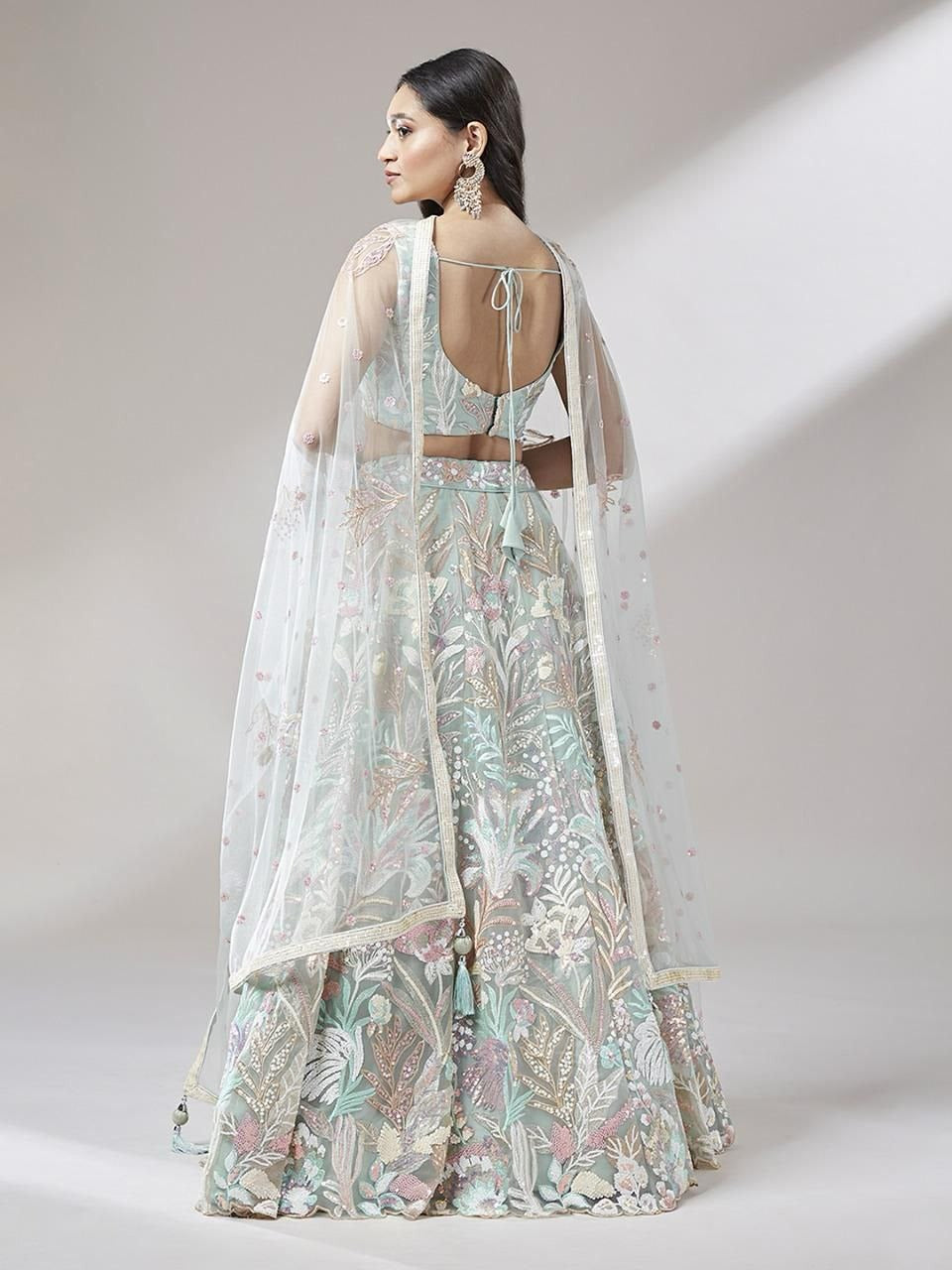 Mint Green Net Muti Colour Lehenga