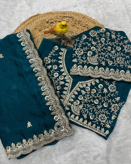 Green Satin Silk Saree