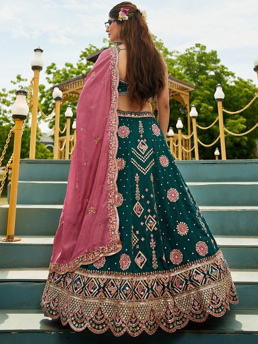 Emerald Green Georgette Lehenga