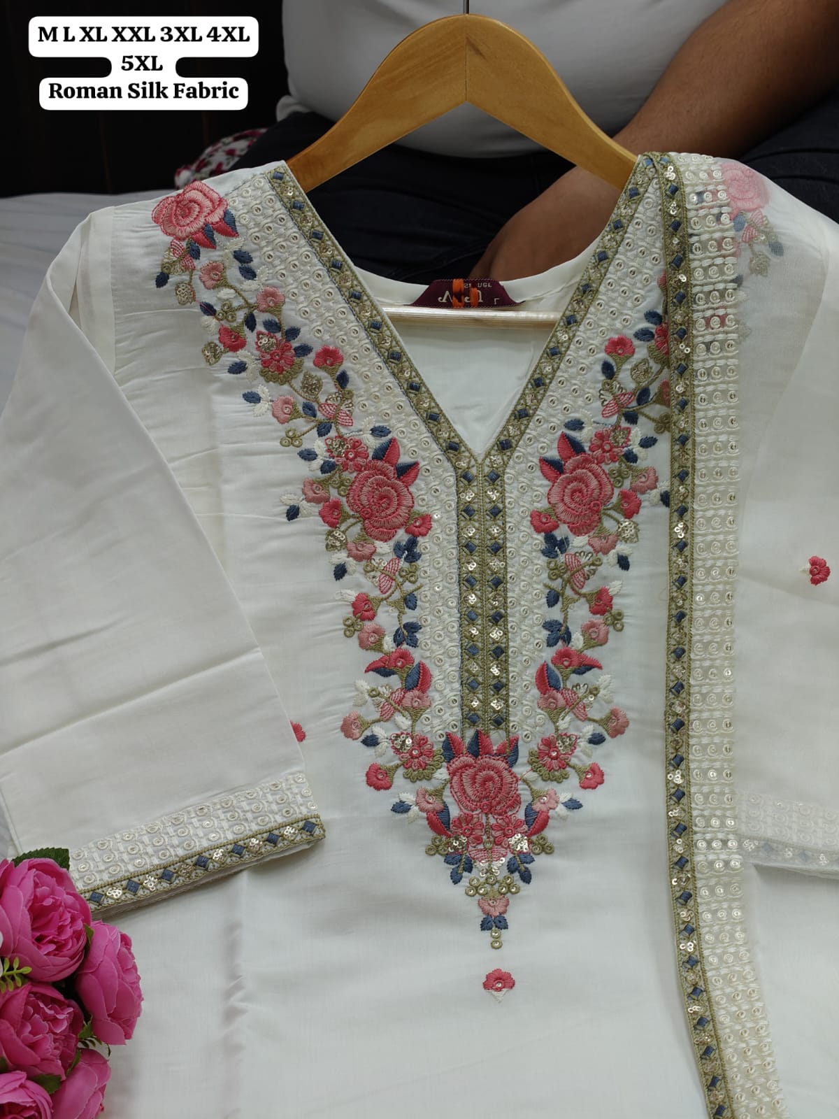 White Roman Kurti Set