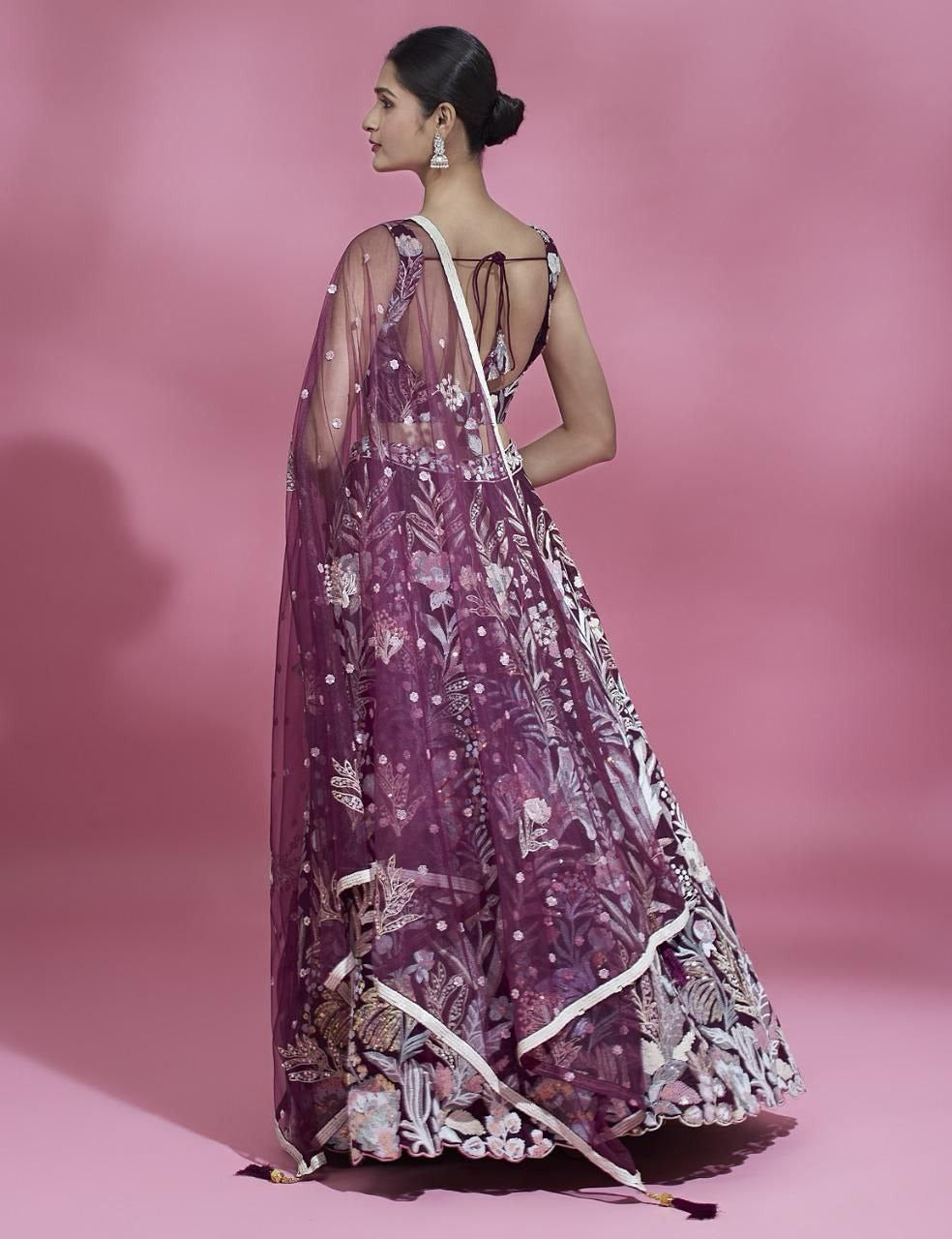 Purple Net Muti Colour Lehenga