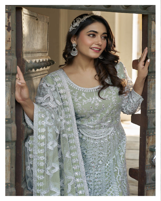 Light Pista Green Gown With Dupatta