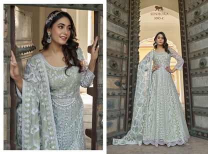 Light Pista Green Gown With Dupatta
