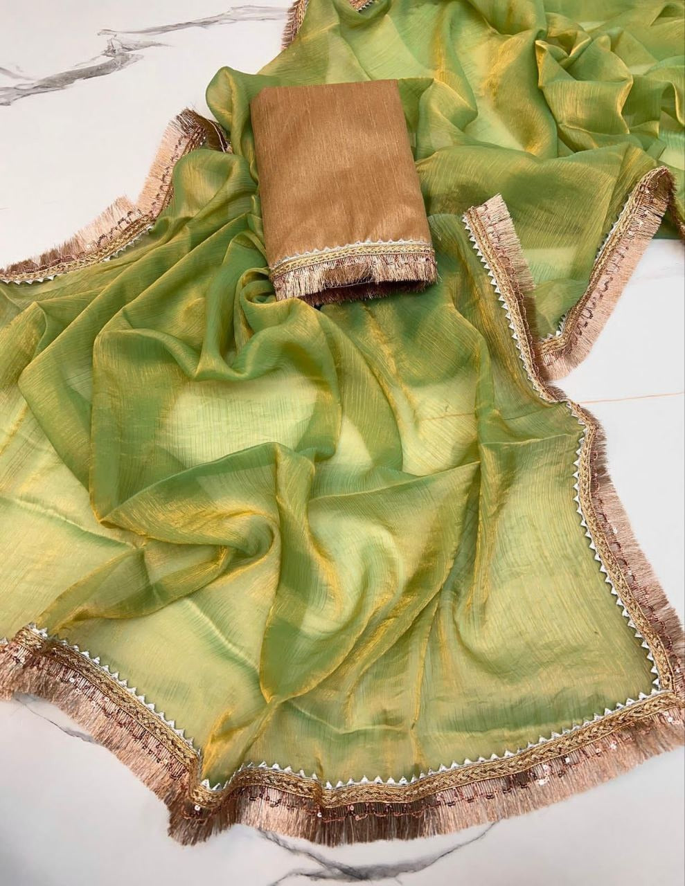 Parrot Green Chiffon Saree