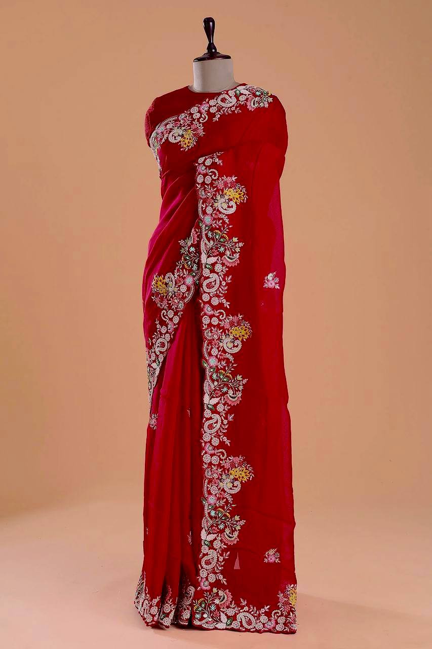 Red Rangoli Silk Saree