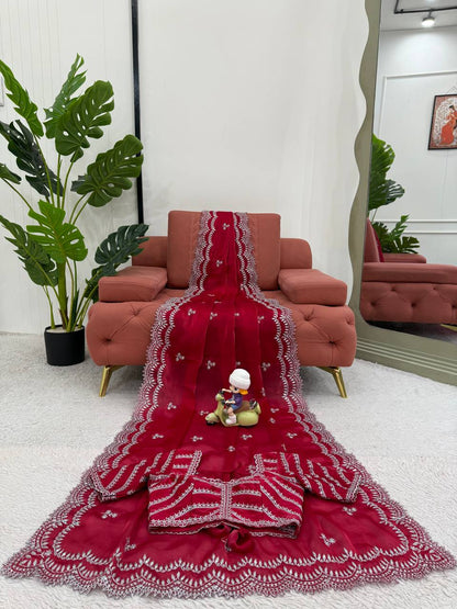 Cherry Red Jimmy Choo Saree
