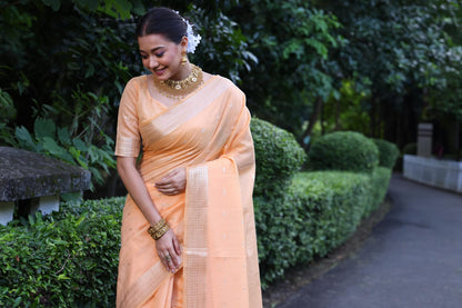 Peach Tissue Silk Saree