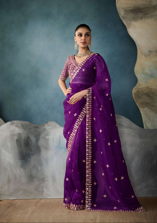 Purple Net Saree