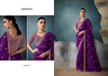 Purple Net Saree