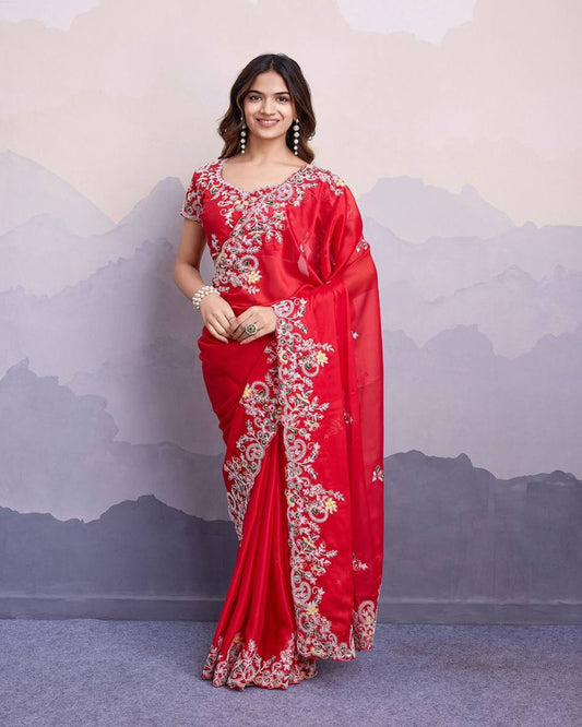 Red Rangoli Silk Saree