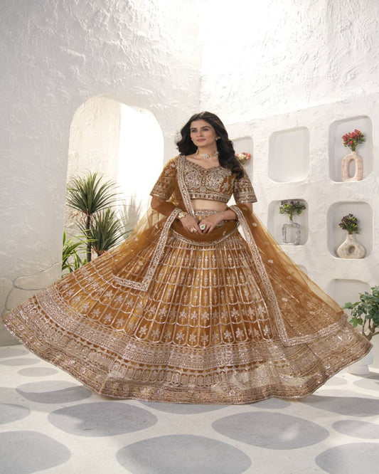 Gold Net Lehenga
