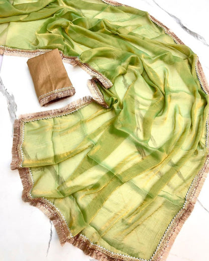 Parrot Green Chiffon Saree
