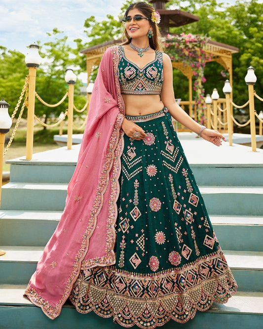 Emerald Green Georgette Lehenga