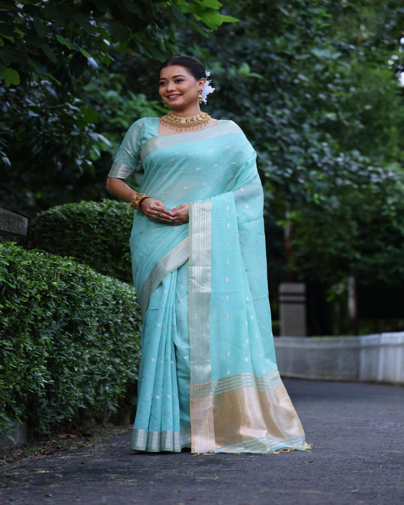 Sky Blue Tissue Silk Saree