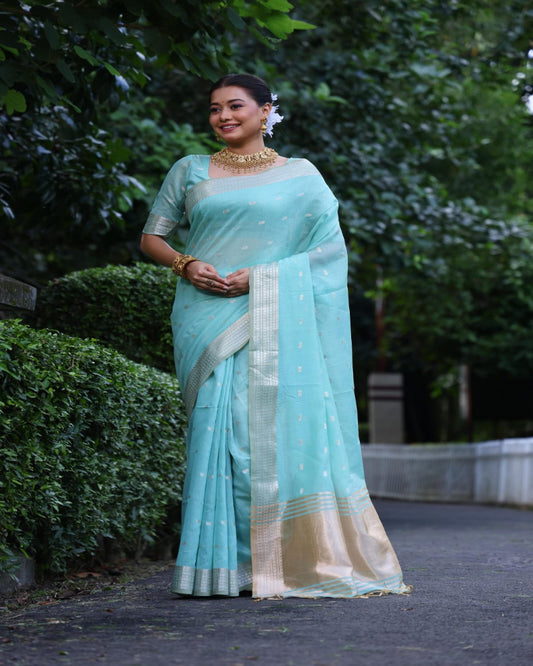 Sky Blue Tissue Silk Saree