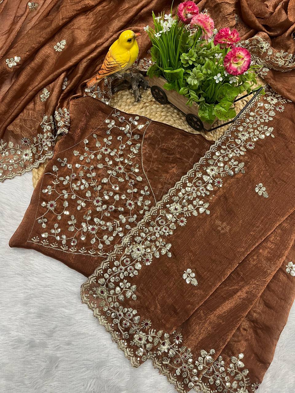 Brown Chiffon Saree