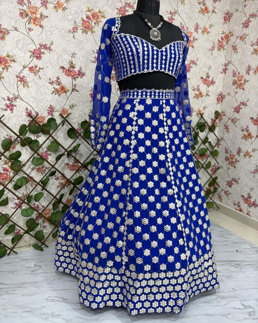 Ink Blue Georgette Lehenga