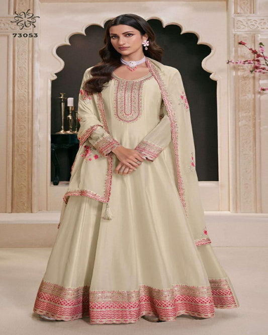Cream Moonga Silk Outfit