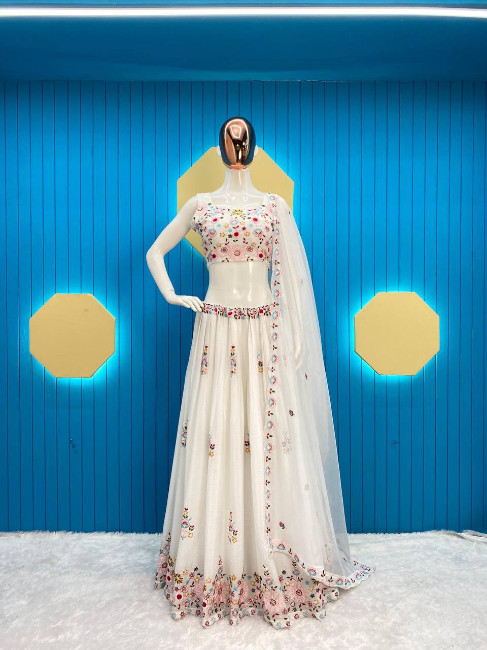 White Koti Silk Lehenga