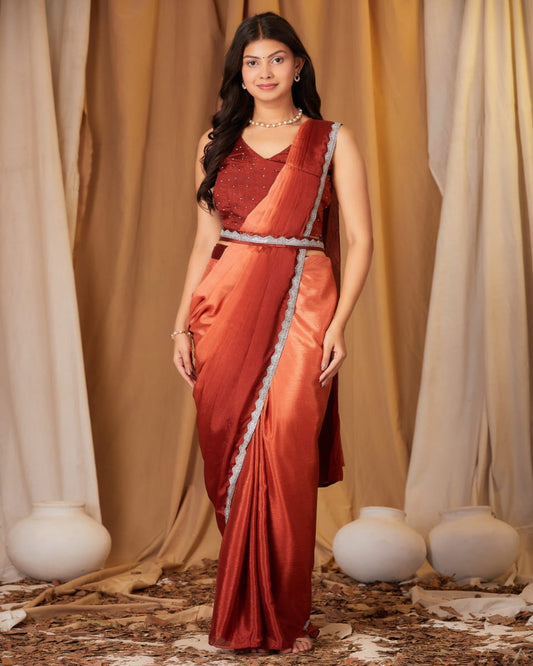 Rust Orange Ombre Saree