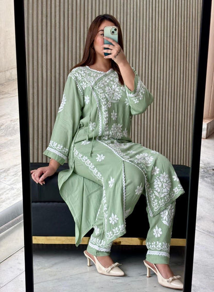 Mint Green Chikankari Palazzo Set