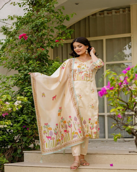 Cream Silk Punjabi Suit