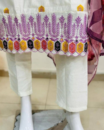 White Chanderi Silk Punjabi