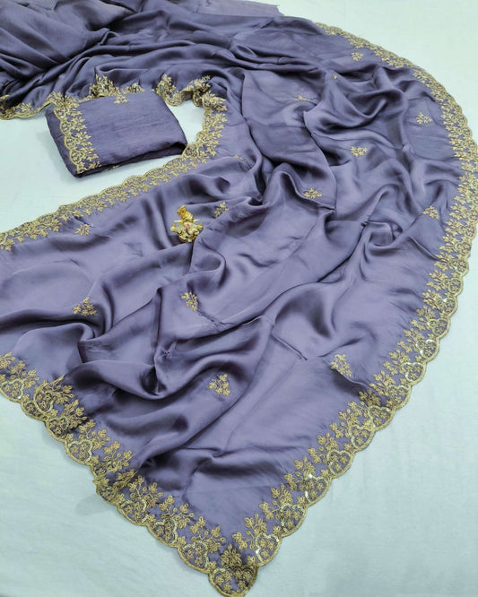 Lavender Satin Silk Saree