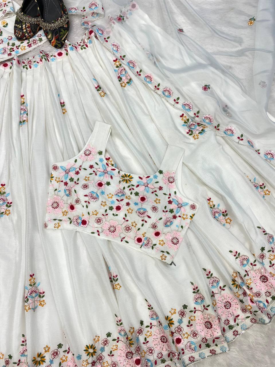 White Koti Silk Lehenga