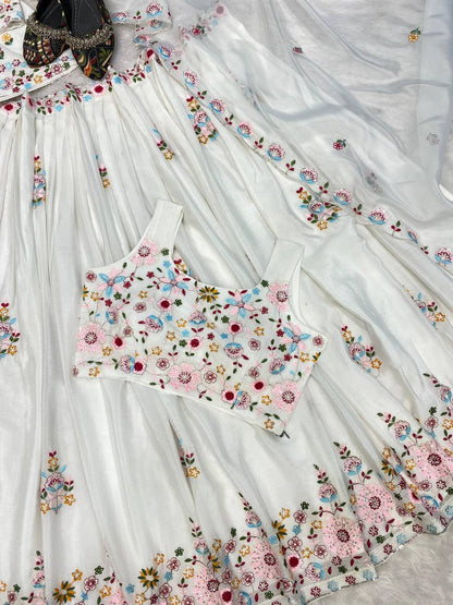 White Koti Silk Lehenga