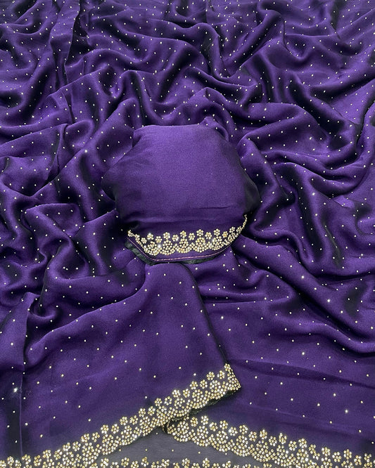 Purple Stone Work Saree