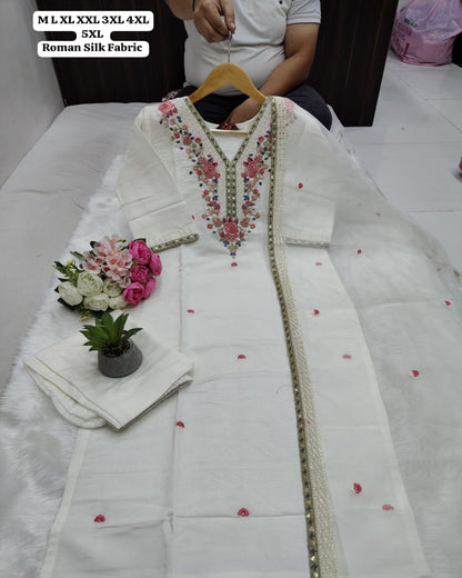 White Roman Kurti Set