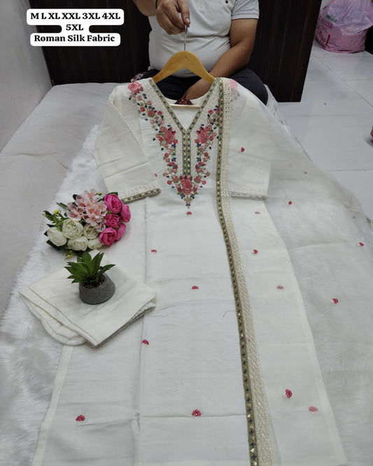 White Roman Kurti Set