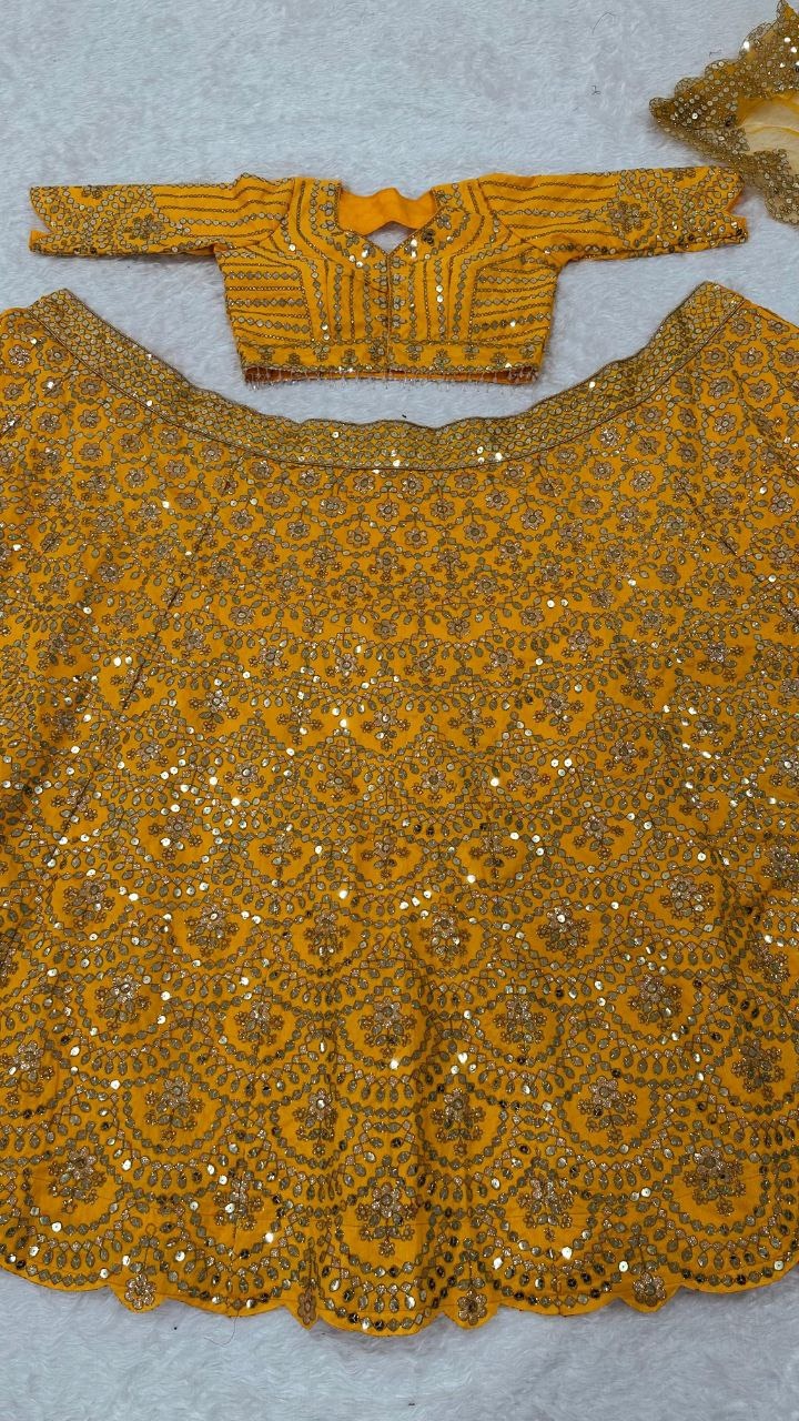 Bright Yellow Sequins Lehenga