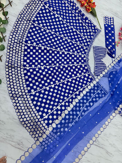 Ink Blue Georgette Lehenga