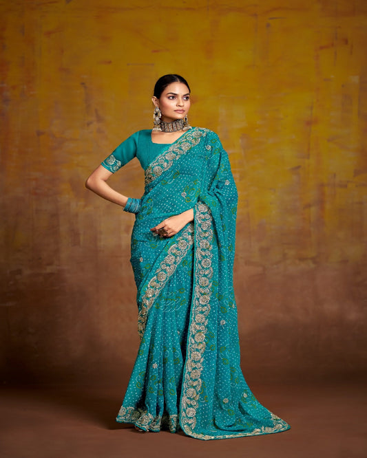 Teal Blue Georgette Saree