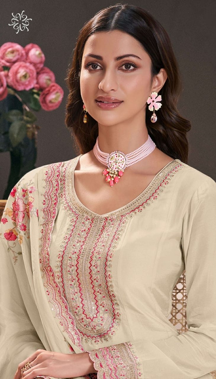 Cream Moonga Silk Outfit