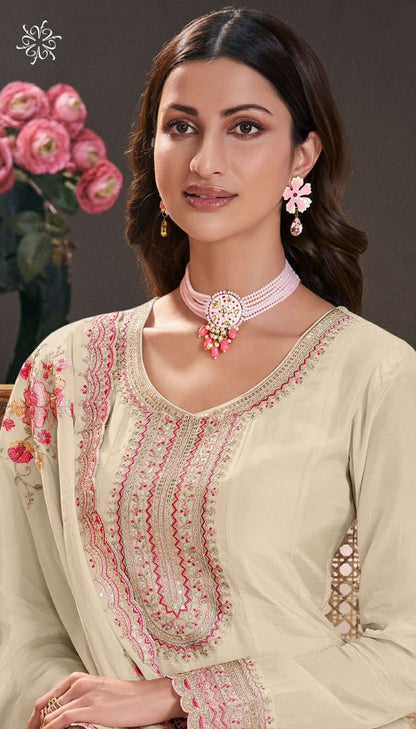 Cream Moonga Silk Outfit