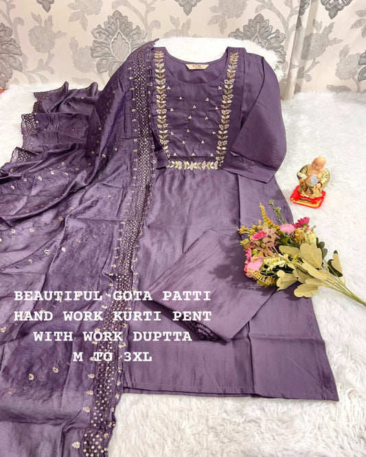 Lilac Muslin Silk Suit