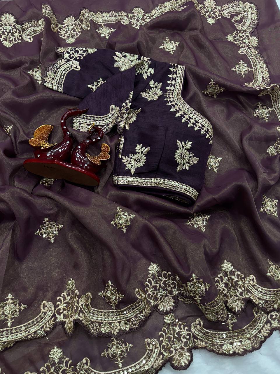 Copper Gold Purple Silk Saree